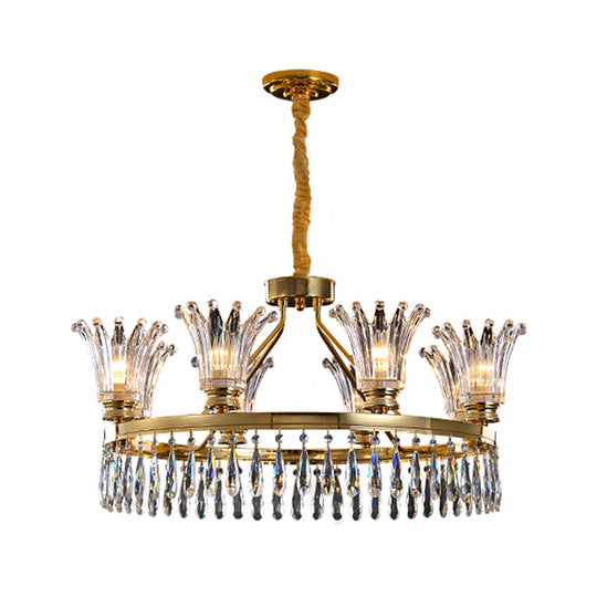 Classic Gold Flared Chandelier With Clear Crystals - 5/8 Bulb Ceiling Pendant