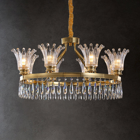 Classic Gold Flared Chandelier With Clear Crystals - 5/8 Bulb Ceiling Pendant