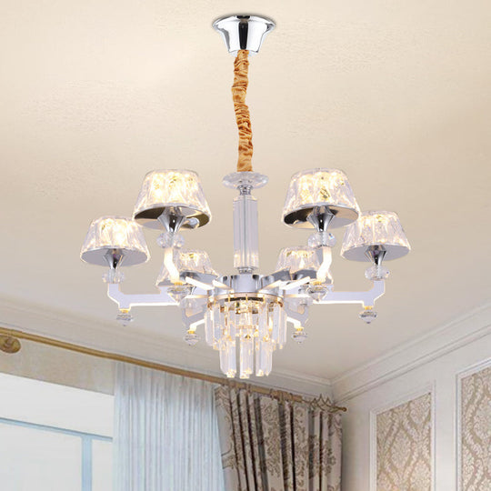 Silver Ceiling Lamp With Clear Crystal Traditional Pendant Chandelier 6/8 Cylindrical Bulbs