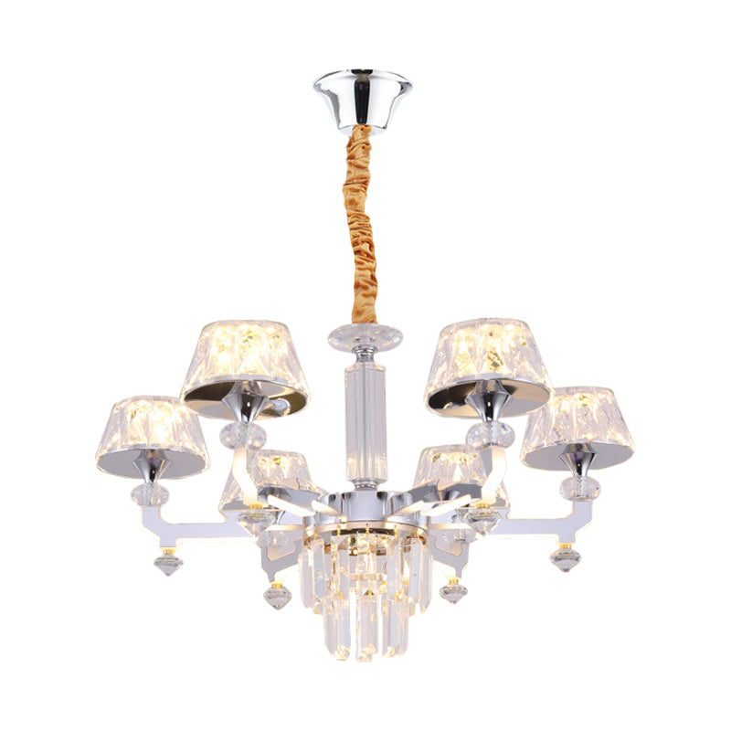 Silver Ceiling Lamp With Clear Crystal Traditional Pendant Chandelier 6/8 Cylindrical Bulbs