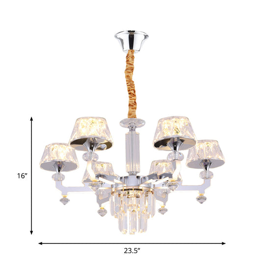 Silver Ceiling Lamp With Clear Crystal Traditional Pendant Chandelier 6/8 Cylindrical Bulbs