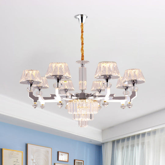 Silver Ceiling Lamp With Clear Crystal Traditional Pendant Chandelier 6/8 Cylindrical Bulbs