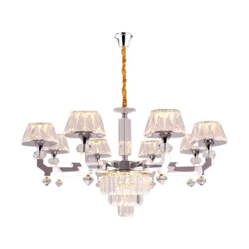 Silver Ceiling Lamp With Clear Crystal Traditional Pendant Chandelier 6/8 Cylindrical Bulbs