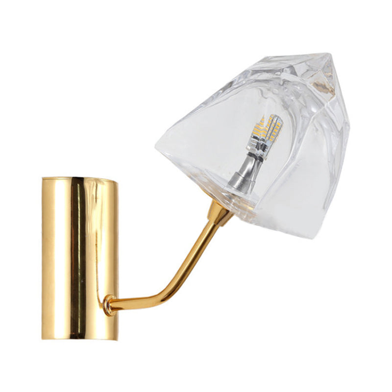 Contemporary Clear Glass Faceted Wall Sconce - 1/2-Light W/Bk/Gd Finish Ideal For Stairway