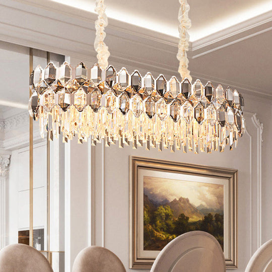 Modern Gold Circle Suspension Pendant Light With Clear Crystal Prisms - 12-Head Island Lighting