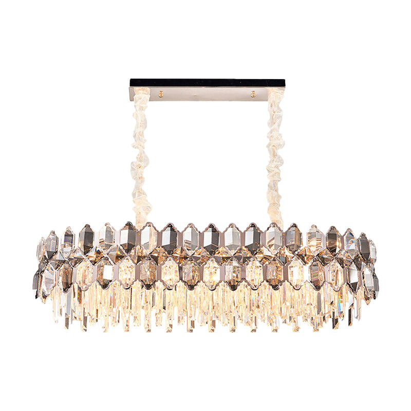 Modern Gold Circle Suspension Pendant Light With Clear Crystal Prisms - 12-Head Island Lighting