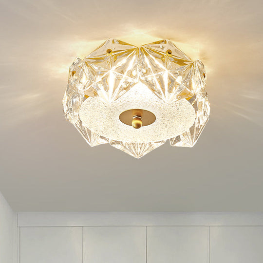 Modern LED Gold Ceiling Light with Hexagonal Crystal Shade for Doorways