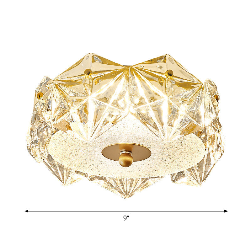 Modern LED Gold Ceiling Light with Hexagonal Crystal Shade for Doorways