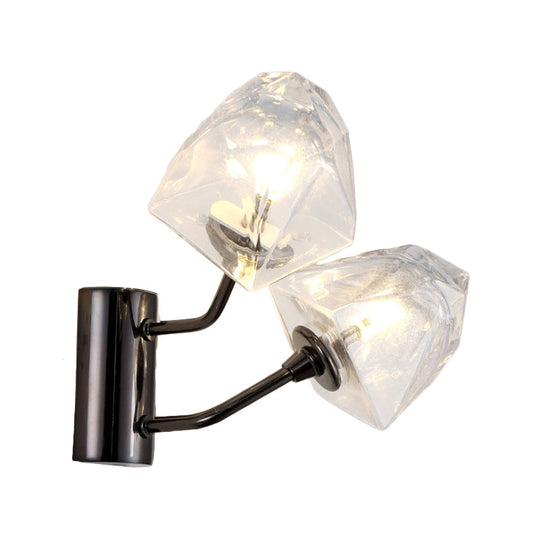 Contemporary Clear Glass Faceted Wall Sconce - 1/2-Light W/Bk/Gd Finish Ideal For Stairway