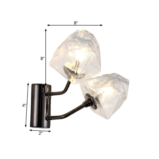 Contemporary Clear Glass Faceted Wall Sconce - 1/2-Light W/Bk/Gd Finish Ideal For Stairway