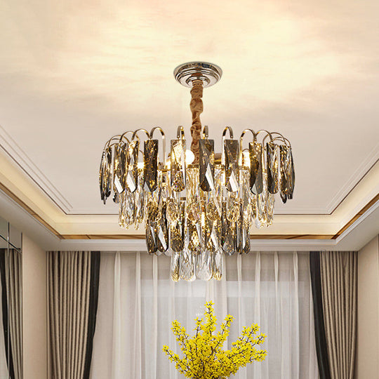 Contemporary Gold Chandelier with Clear Rectangle-Cut Crystals - 5 Lights