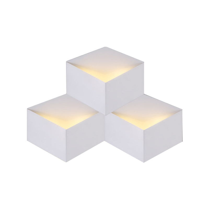 Minimalist Metallic Geometric Wall Mount Light: Cubic Shape 1/2-Light White Lamp For Corridor