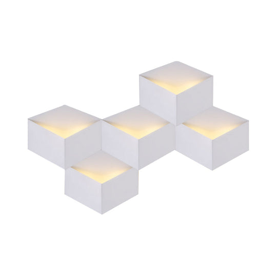 Minimalist Metallic Geometric Wall Mount Light: Cubic Shape 1/2-Light White Lamp For Corridor