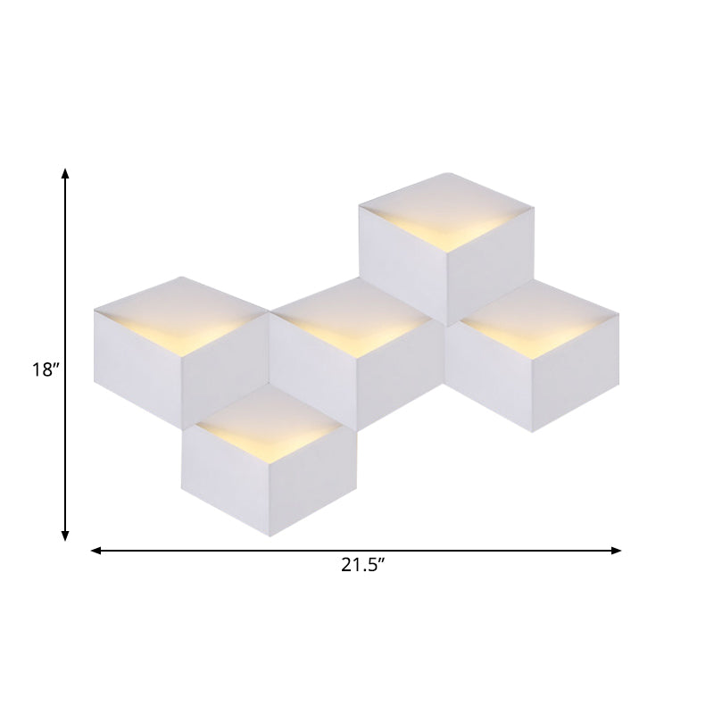 Minimalist Metallic Geometric Wall Mount Light: Cubic Shape 1/2-Light White Lamp For Corridor