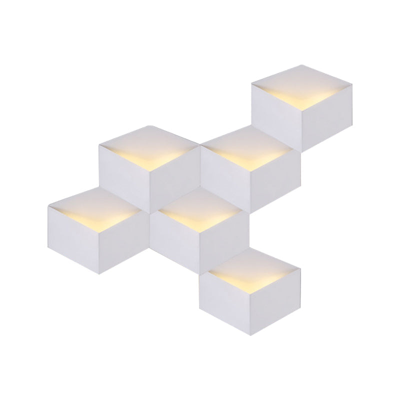 Minimalist Metallic Geometric Wall Mount Light: Cubic Shape 1/2-Light White Lamp For Corridor