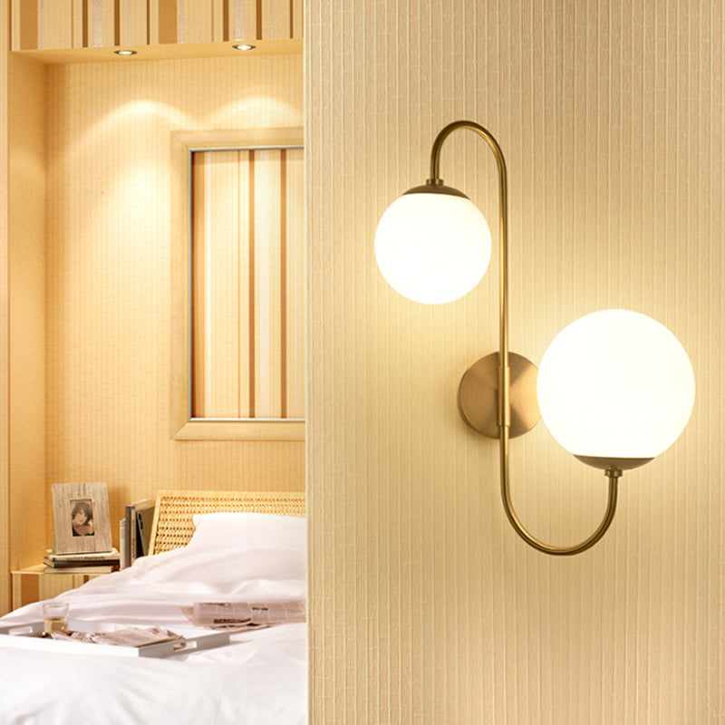 Contemporary Opal Glass Wall Sconce Light - Gold Mount 2 Lights