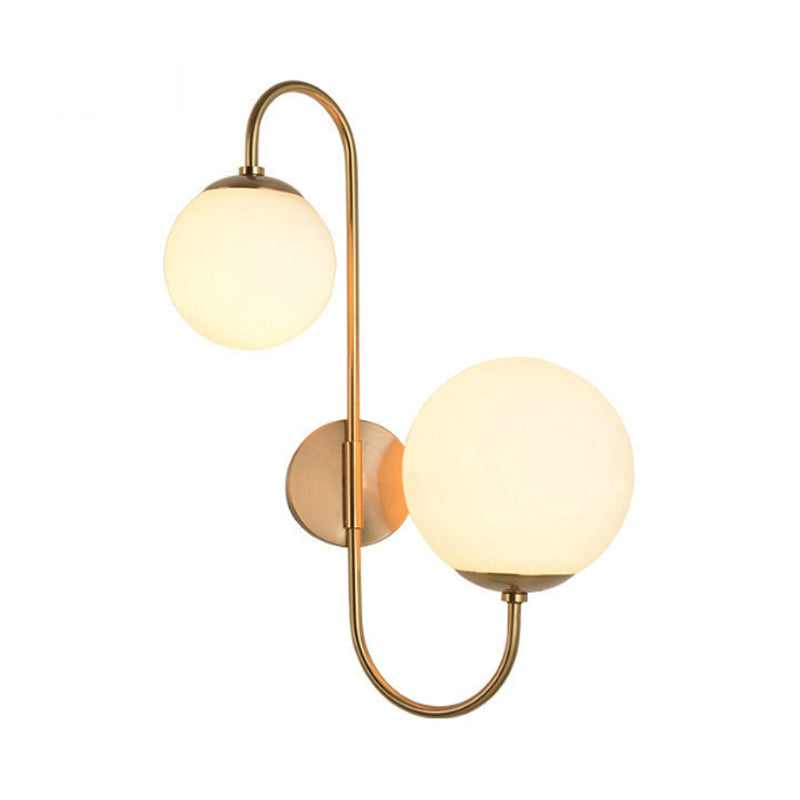 Contemporary Opal Glass Wall Sconce Light - Gold Mount 2 Lights