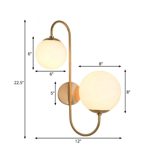 Contemporary Opal Glass Wall Sconce Light - Gold Mount 2 Lights