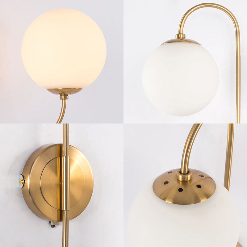 Contemporary Opal Glass Wall Sconce Light - Gold Mount 2 Lights