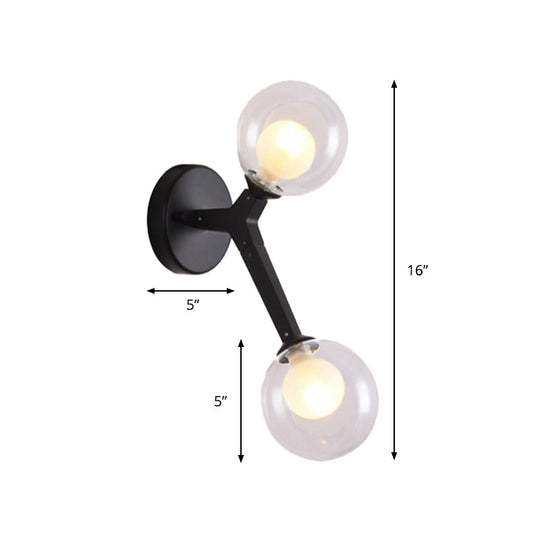 Black/Gold Nordic Bubble Wall Sconce Lamp With Clear Glass - 2 Lights Bedroom Lighting