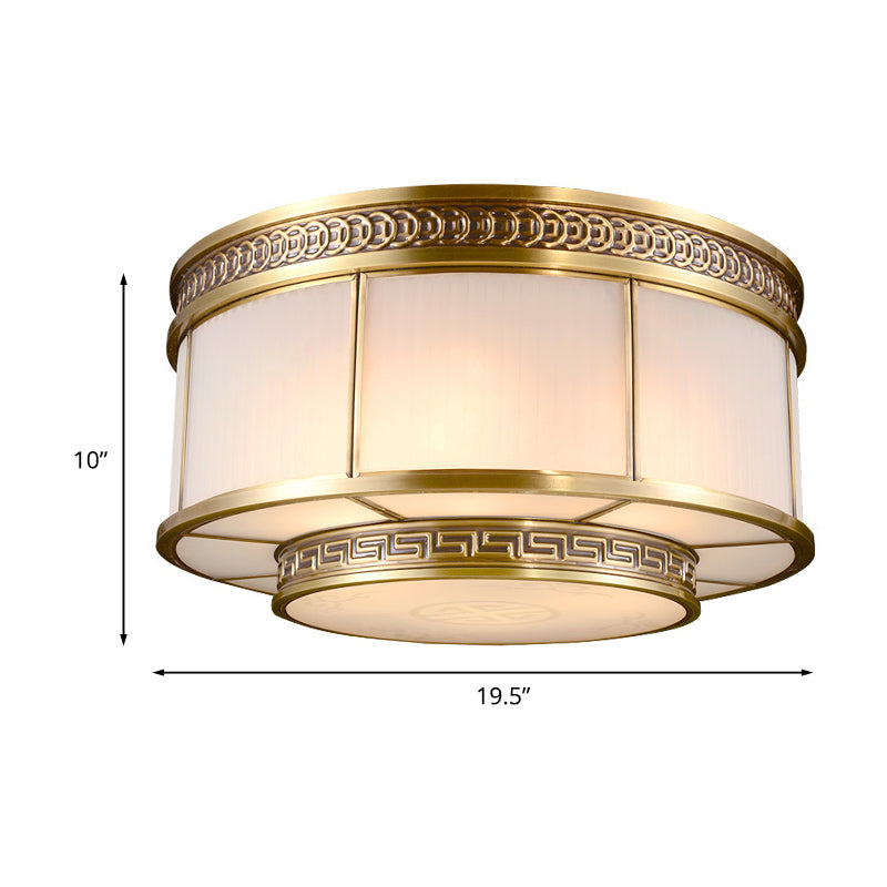 Flush Mount Colonial Opal Glass Ceiling Light Fixture With Gold Accent - Ring Restaurant