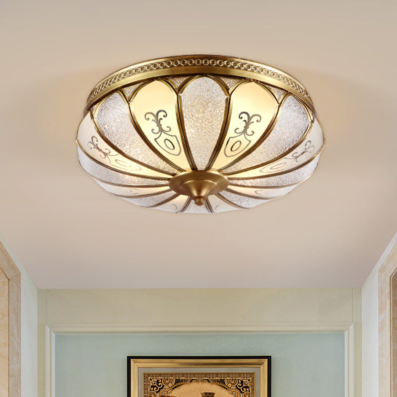 Lotus Frosted Glass Flush Mount Ceiling Light Fixture - Colonial Design Gold Finish 3/4/5 Heads