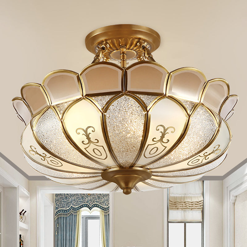 Lotus 4/5 Light Colonial Flush Mount with Frosted Glass - Gold Finishing