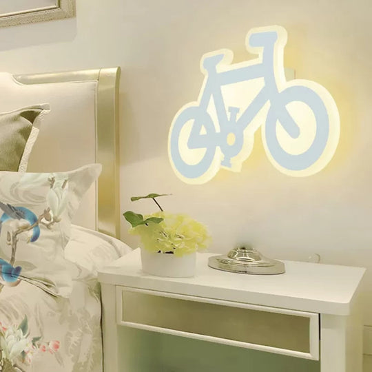 White Led Wall Sconce For Childs Bedroom: Contemporary Creative Acrylic Design / Bicycle