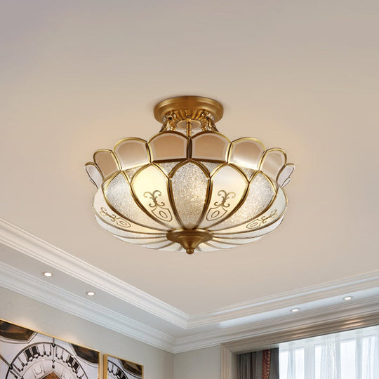 Lotus 4/5 Light Colonial Flush Mount with Frosted Glass - Gold Finishing