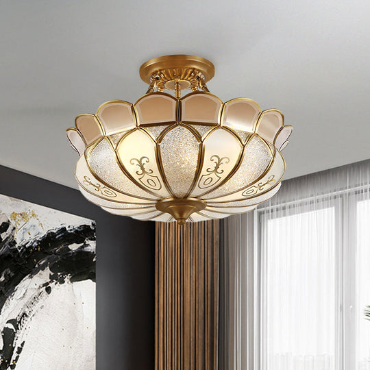 Lotus 4/5 Light Colonial Flush Mount with Frosted Glass - Gold Finishing