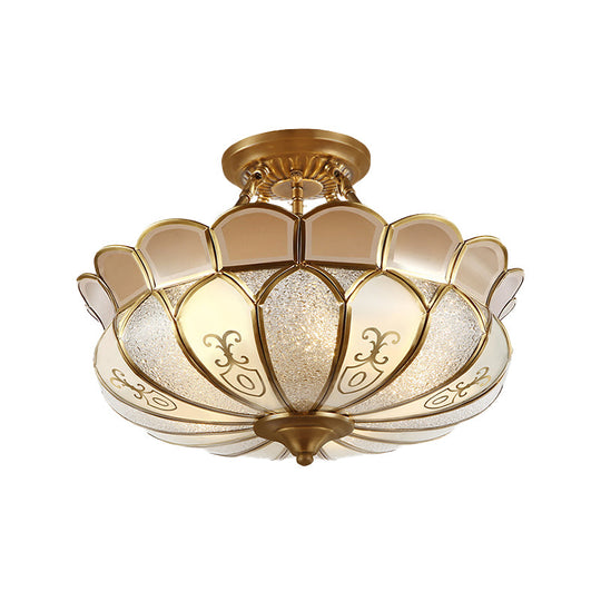 Lotus 4/5 Light Colonial Flush Mount With Frosted Glass - Gold Finishing