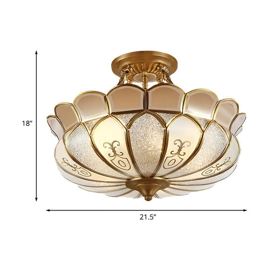 Lotus 4/5 Light Colonial Flush Mount With Frosted Glass - Gold Finishing