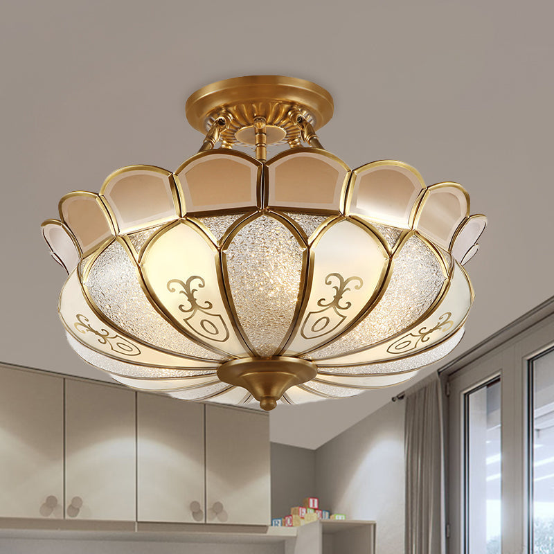 Lotus 4/5 Light Colonial Flush Mount with Frosted Glass - Gold Finishing