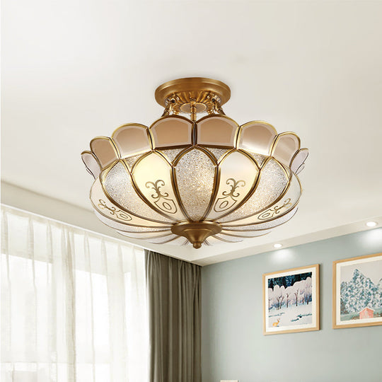 Lotus 4/5 Light Colonial Flush Mount with Frosted Glass - Gold Finishing