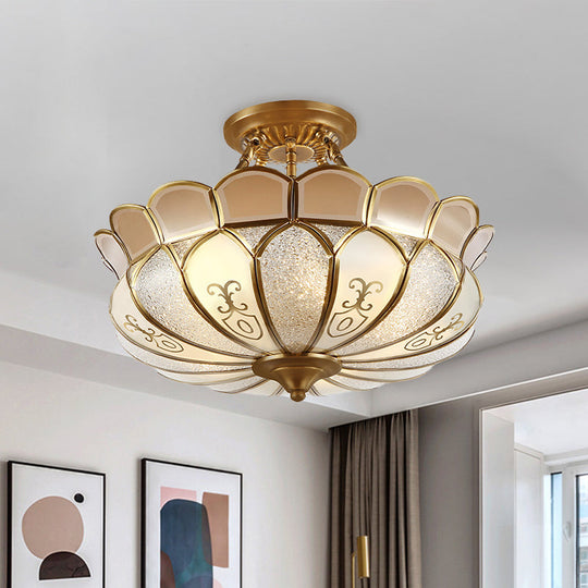 Lotus 4/5 Light Colonial Flush Mount with Frosted Glass - Gold Finishing