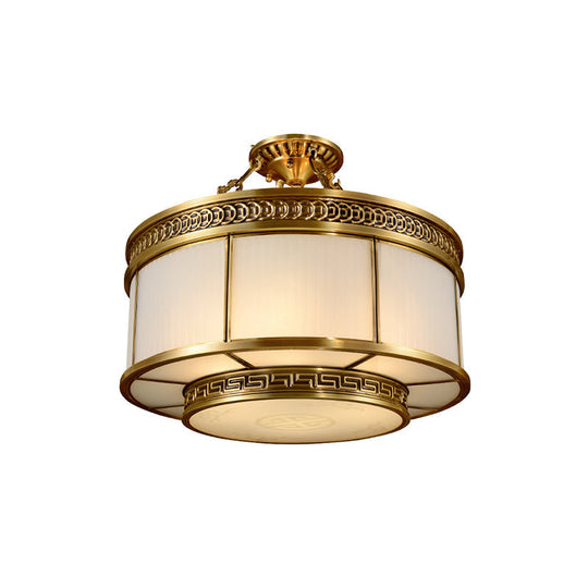 Halo Colonial Milky Glass 6-Bulb Gold Semi Flush Bedroom Light Fixture