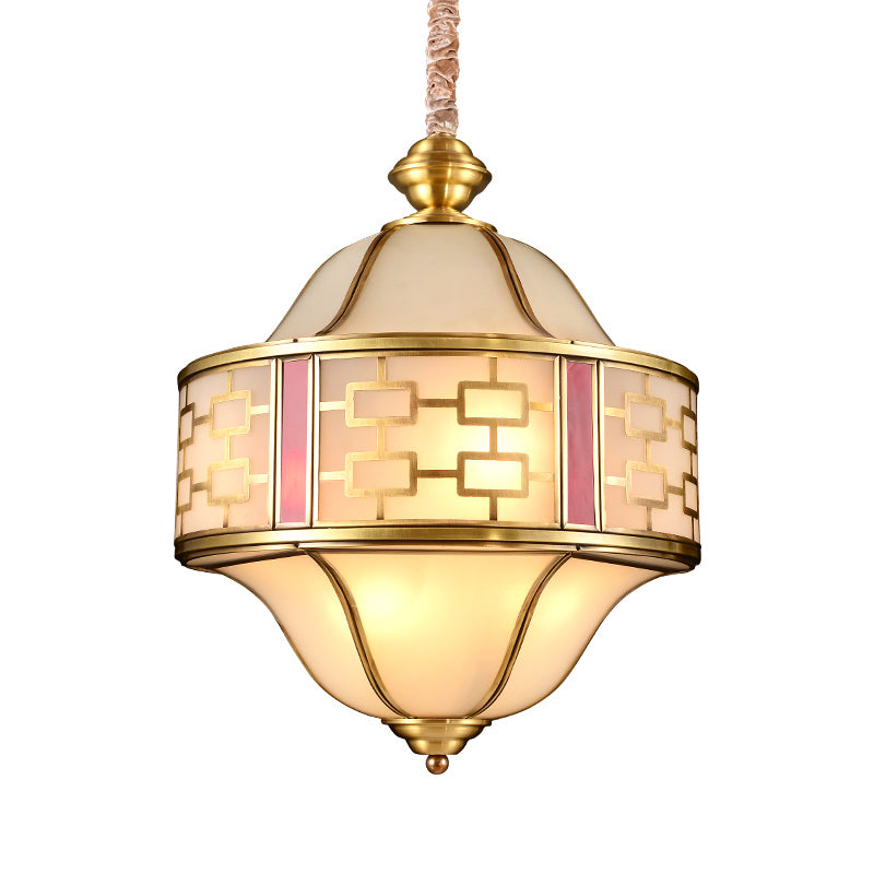 Golden Milglass Colonial Porch Chandelier - Double Bell Pendant With 6 Heads