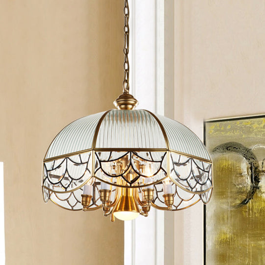 Prismatic Glass Gold Chandelier Lamp With 7-Bulb Colonial Design And Pull Chain Switch