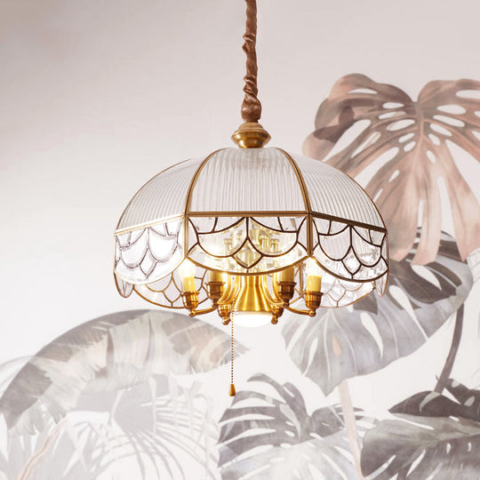 Prismatic Glass Gold Chandelier Lamp With 7-Bulb Colonial Design And Pull Chain Switch