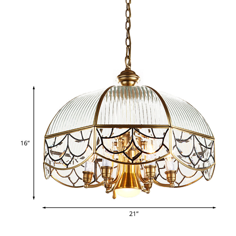 Prismatic Glass Gold Chandelier Lamp With 7-Bulb Colonial Design And Pull Chain Switch