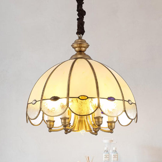 Scalloped Bubble Glass Chandelier: Colonial-Style 6-Head Pendant In Gold & Bead For Dining Room