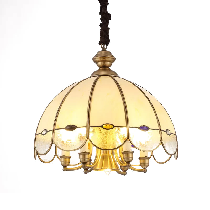 Scalloped Bubble Glass Chandelier: Colonial-Style 6-Head Pendant In Gold & Bead For Dining Room