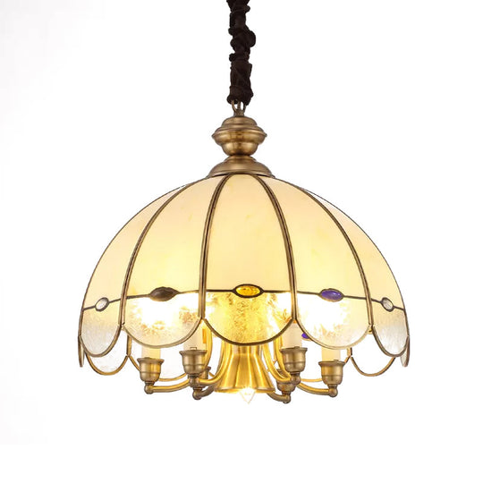 Scalloped Bubble Glass Chandelier: Colonial-Style 6-Head Pendant In Gold & Bead For Dining Room