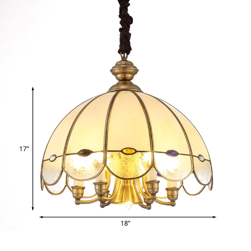 Scalloped Bubble Glass Chandelier: Colonial-Style 6-Head Pendant In Gold & Bead For Dining Room