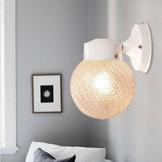 Contemporary Black/White Sconce Light With Globe Lattice Glass Shade - 1 Passage Wall Lighting