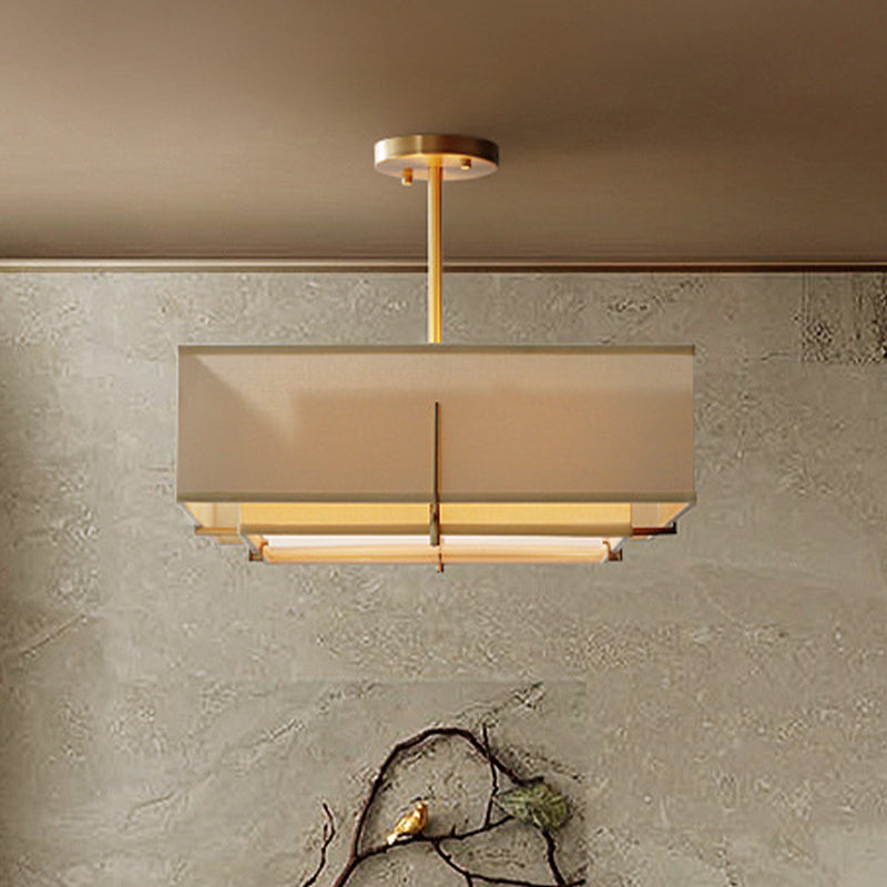 Beige Colonialism Fabric Pendant Chandelier - Square Hanging Light Fixture For Living Room

Note: