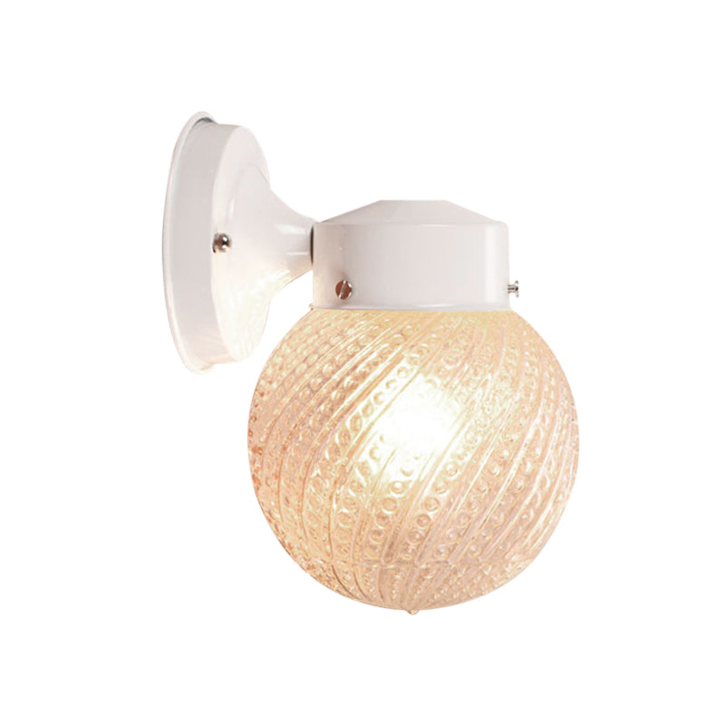 Contemporary Black/White Sconce Light With Globe Lattice Glass Shade - 1 Passage Wall Lighting