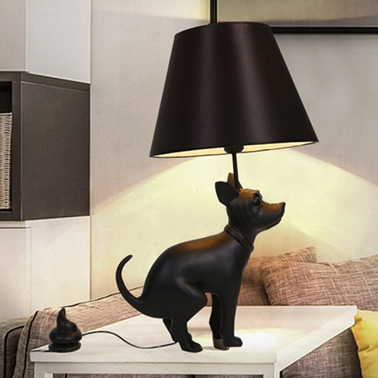 Romane - Country Style Resin Dog Nightstand Lamp - Black, Cone Fabric Shade