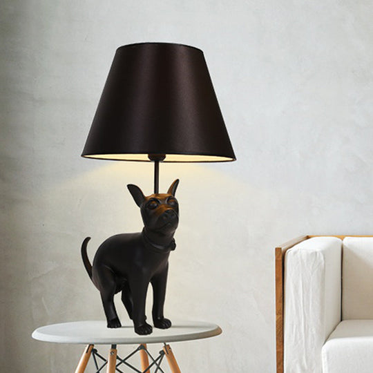 Romane - Country Style Resin Dog Nightstand Lamp - Black, Cone Fabric Shade