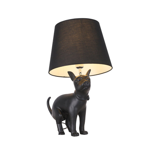 Romane - Country Style Resin Dog Nightstand Lamp - Black, Cone Fabric Shade